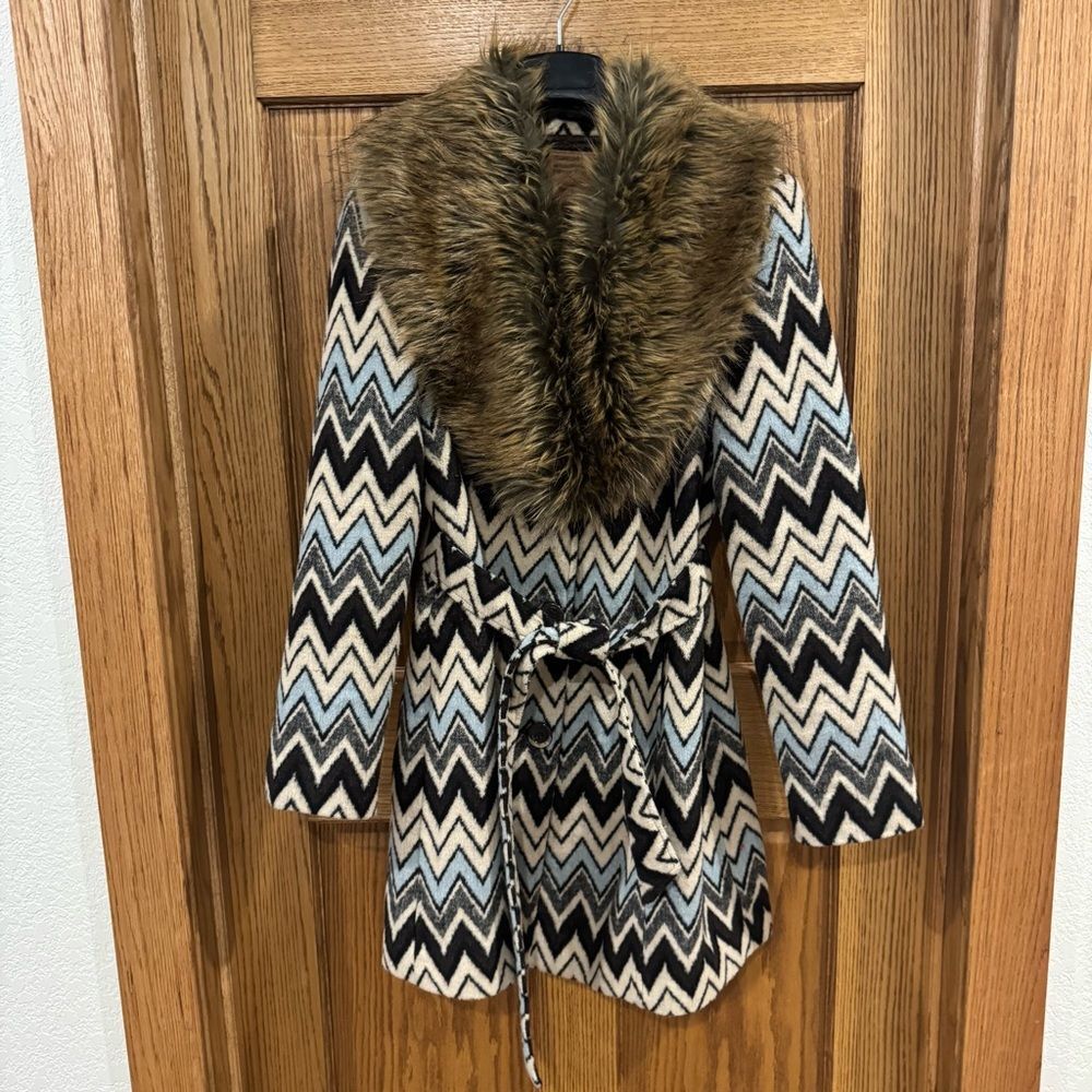Powder River Outfitters Faux Fur Collar Belted Coat – Size M